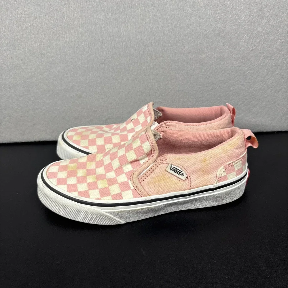 Vans Shoes Youth Size 1 Missy Off The Wall Check Skate Loafer 508731 Pink Fabric